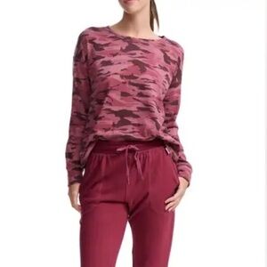 Splendid Camo Micro Thermal Long Sleeve Top Red Pink